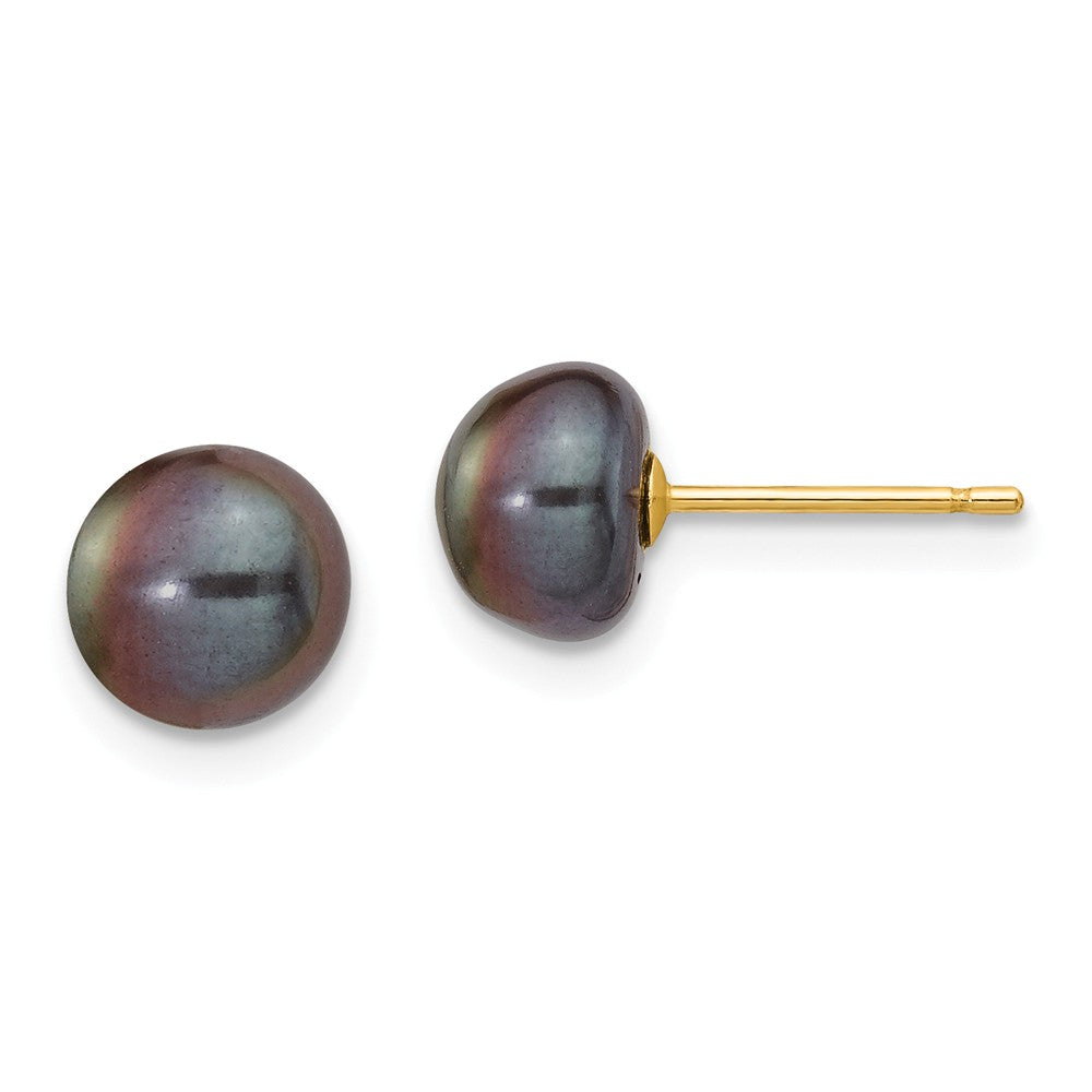 14K 7-8mm Black Button FW Cultured Pearl Stud Post Earrings Main image