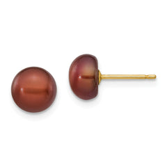 14K 7-8mm Coffee Button Freshwater Cultured Pearl Stud Post Earrings