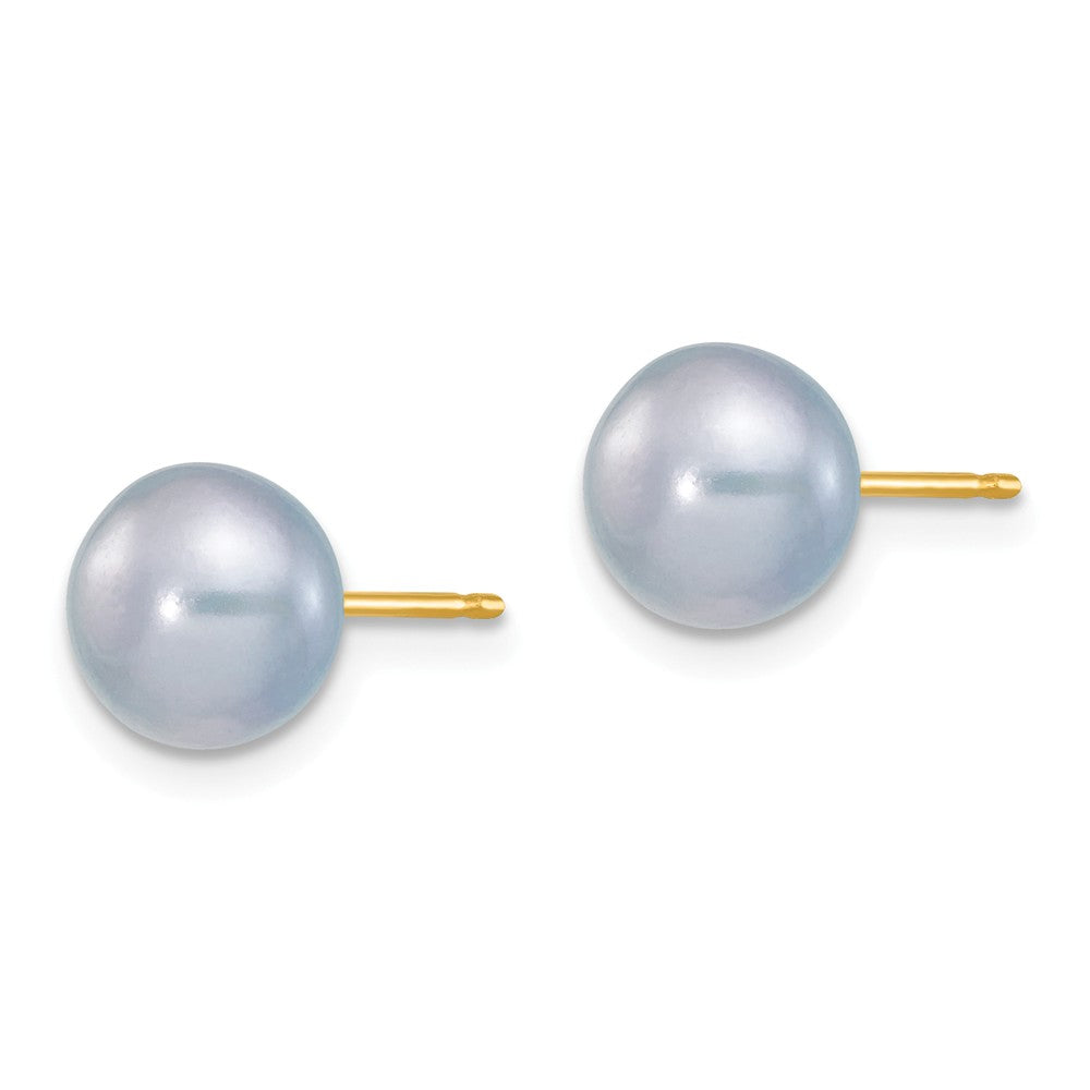 14K 7-8mm Grey Button FW Cultured Pearl Stud Post Earrings