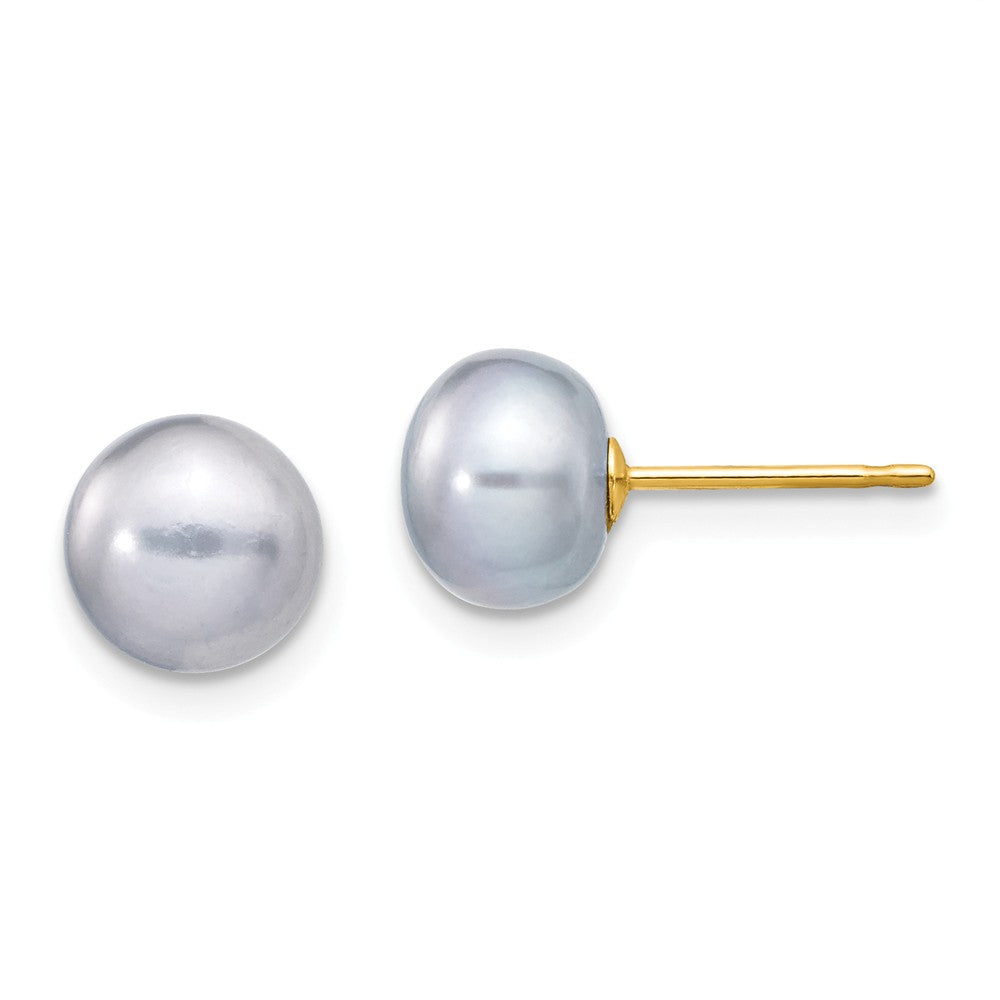 14K 7-8mm Grey Button FW Cultured Pearl Stud Post Earrings