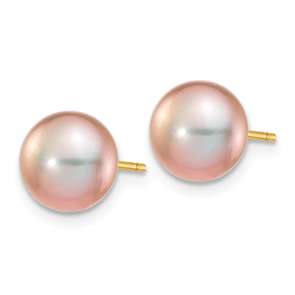 14K 7-8mm Purple Button Freshwater Cultured Pearl Stud Post Earrings