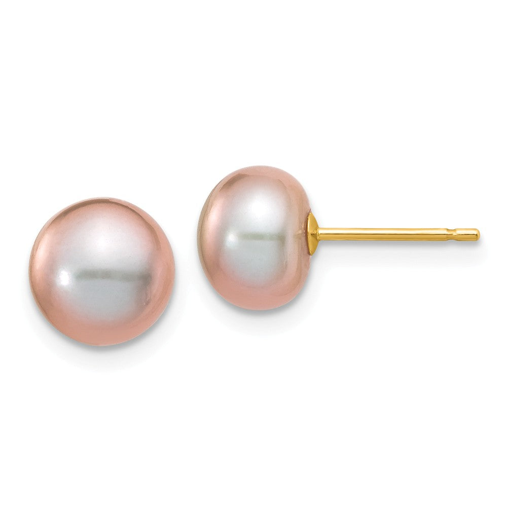 14K 7-8mm Purple Button Freshwater Cultured Pearl Stud Post Earrings