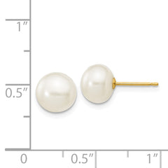 14k 7-8mm White Button Freshwater Cultured Pearl Stud Post Earrings