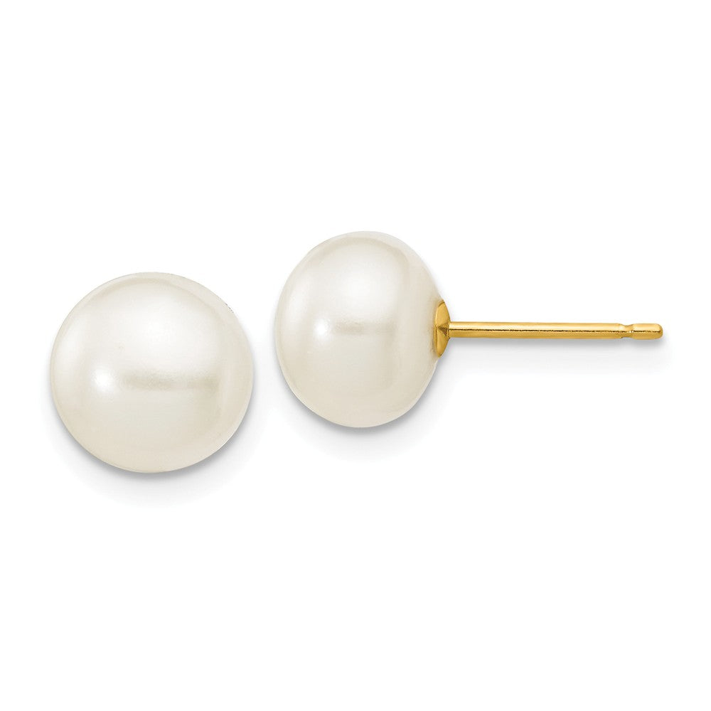 14K 7-8mm White Button Freshwater Cultured Pearl Stud Post Earrings
