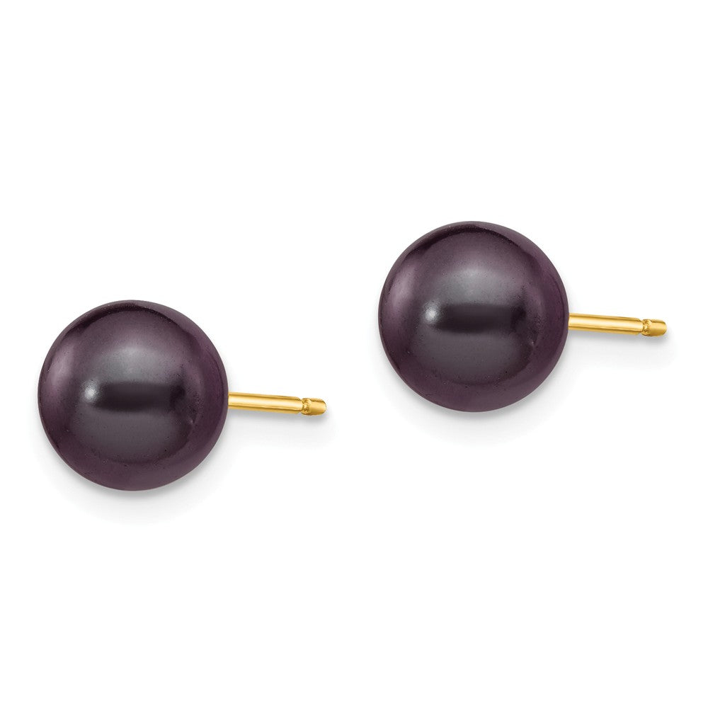 14K 7-8mm Black Round Freshwater Cultured Pearl Stud Post Earrings