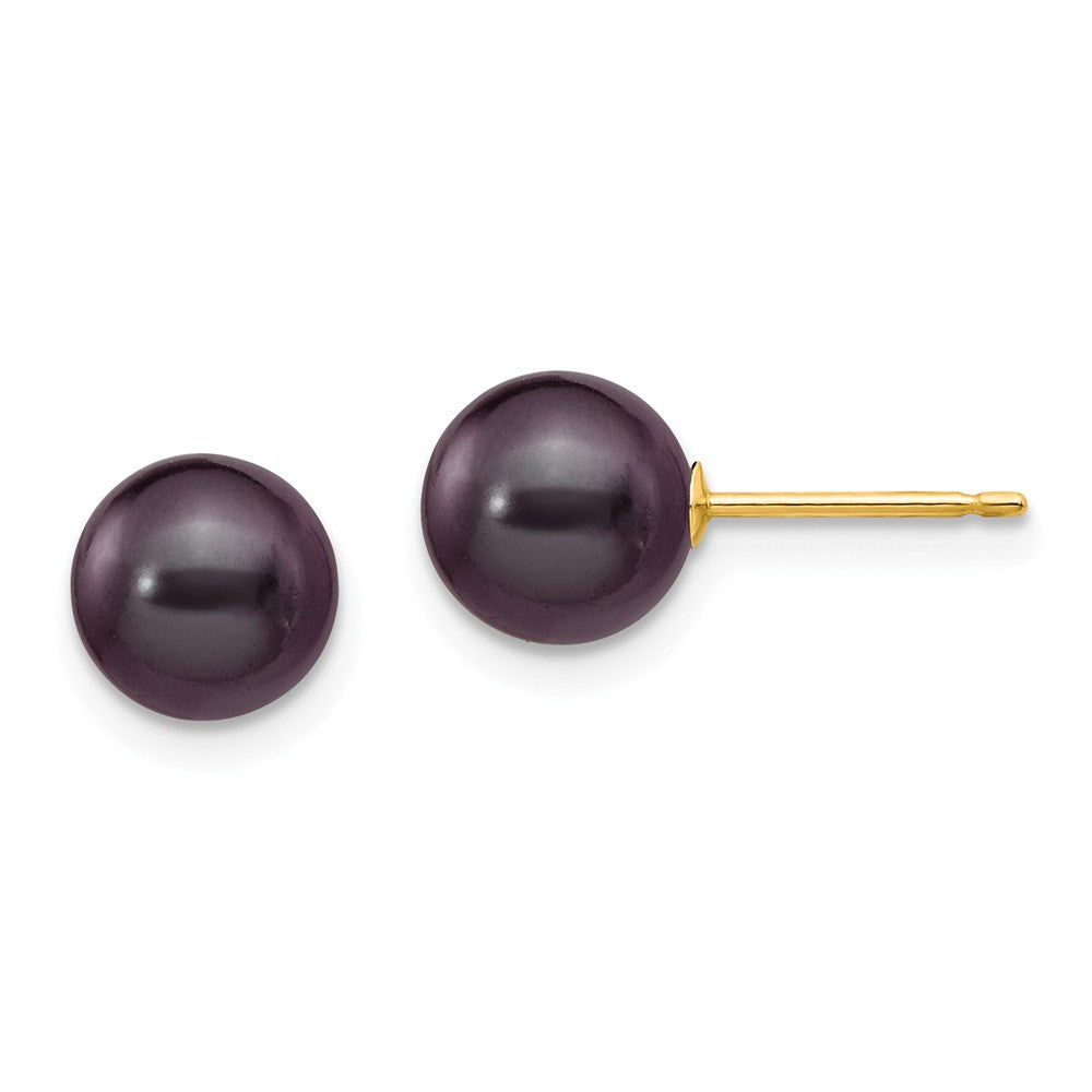 14K 7-8mm Black Round Freshwater Cultured Pearl Stud Post Earrings Main image