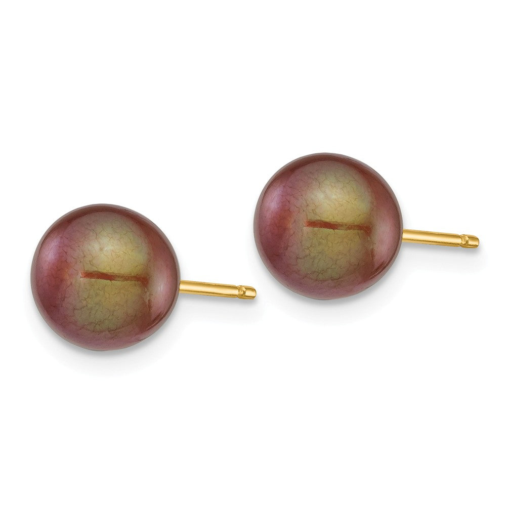 14K 7-8mm Coffee Round Freshwater Cultured Pearl Stud Post Earrings Secondary image