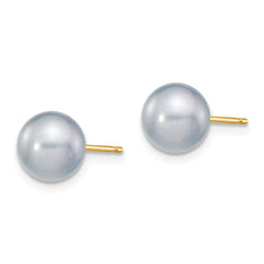 14K 7-8mm Grey Round Freshwater Cultured Pearl Stud Post Earrings