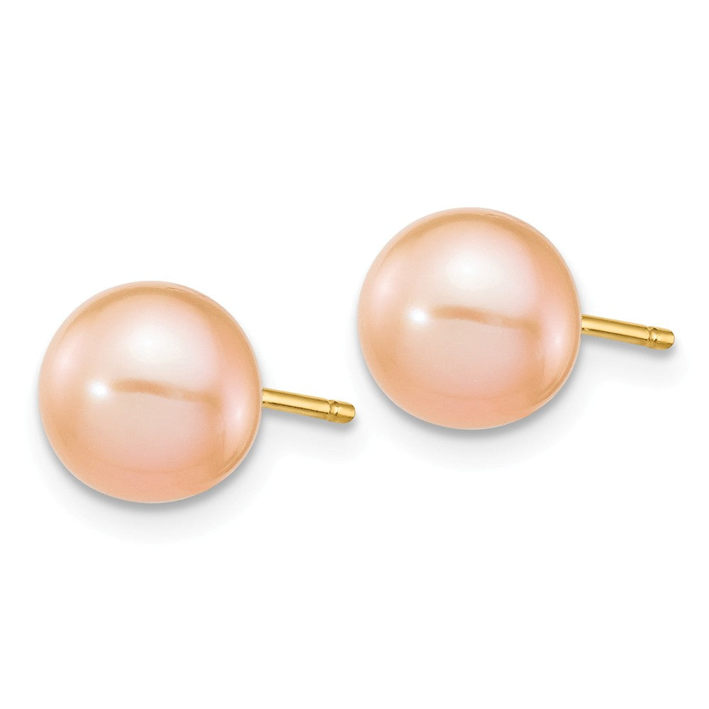 14K 7-8mm Pink Round Freshwater Cultured Pearl Stud Post Earrings Secondary image