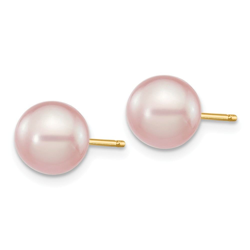 14K 7-8mm Purple Round Freshwater Cultured Pearl Stud Post Earrings Secondary image