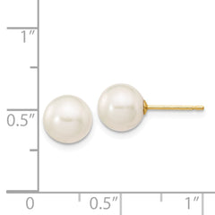 14k 7-8mm White Round Freshwater Cultured Pearl Stud Post Earrings