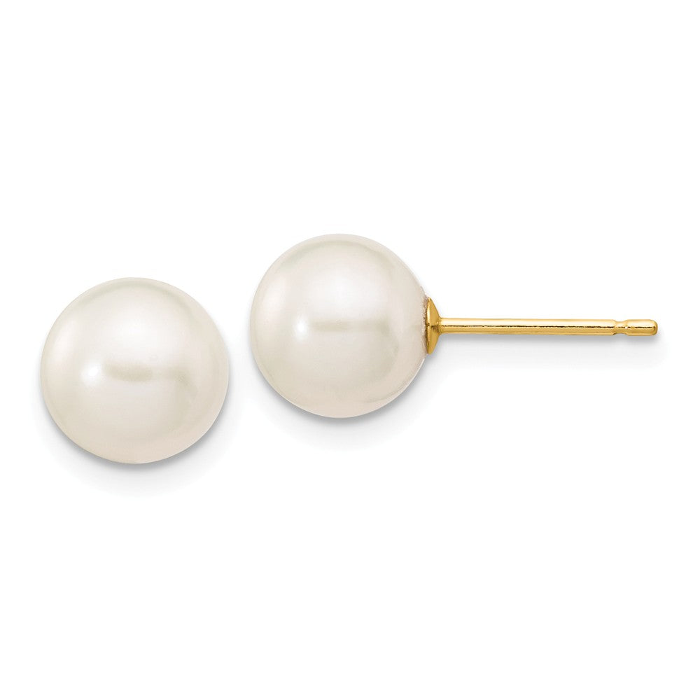14K 7-8mm White Round Freshwater Cultured Pearl Stud Post Earrings Main image