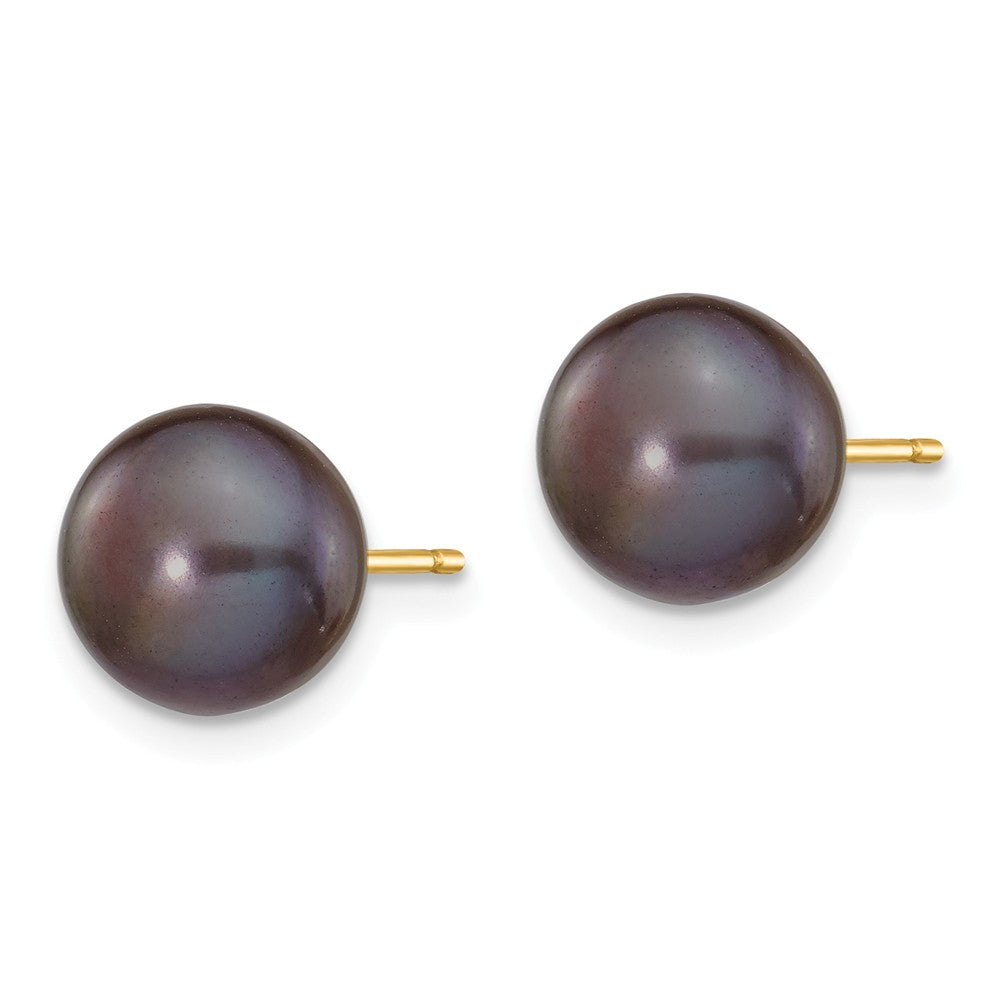 14K 8-9mm Black Button FW Cultured Pearl Stud Post Earrings Secondary image