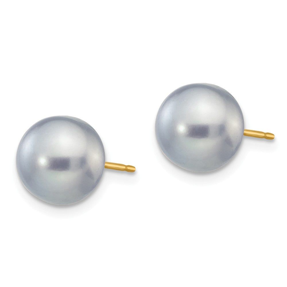 14K 8-9mm Grey Button FW Cultured Pearl Stud Post Earrings Secondary image