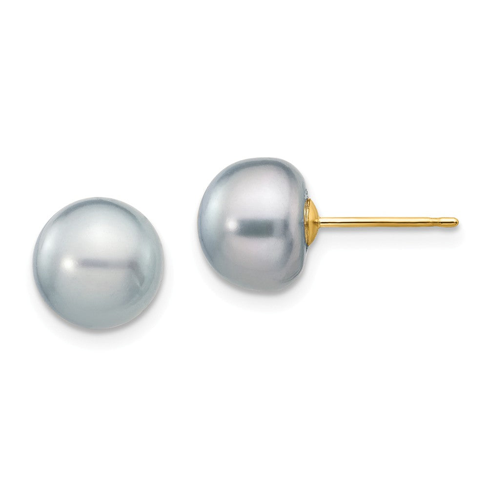 14K 8-9mm Grey Button FW Cultured Pearl Stud Post Earrings Main image