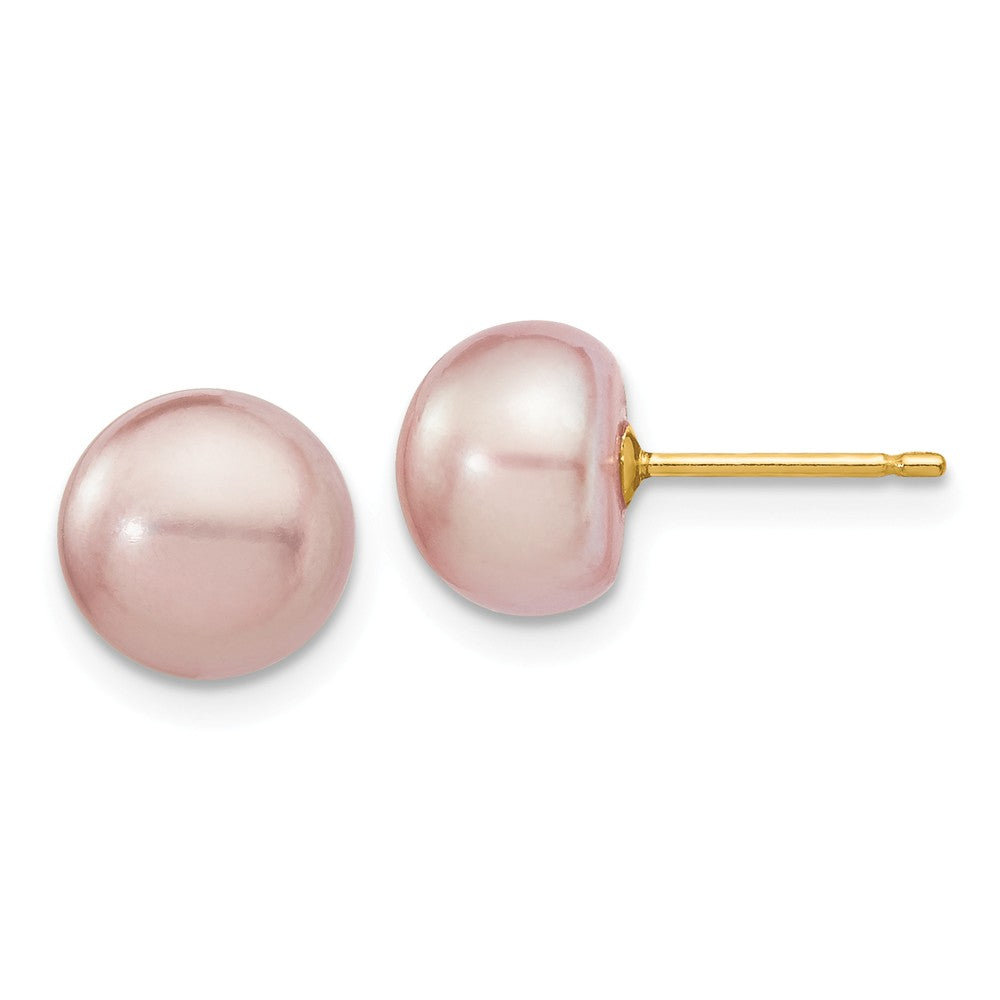 14K 8-9mm Purple Button Freshwater Cultured Pearl Stud Post Earrings