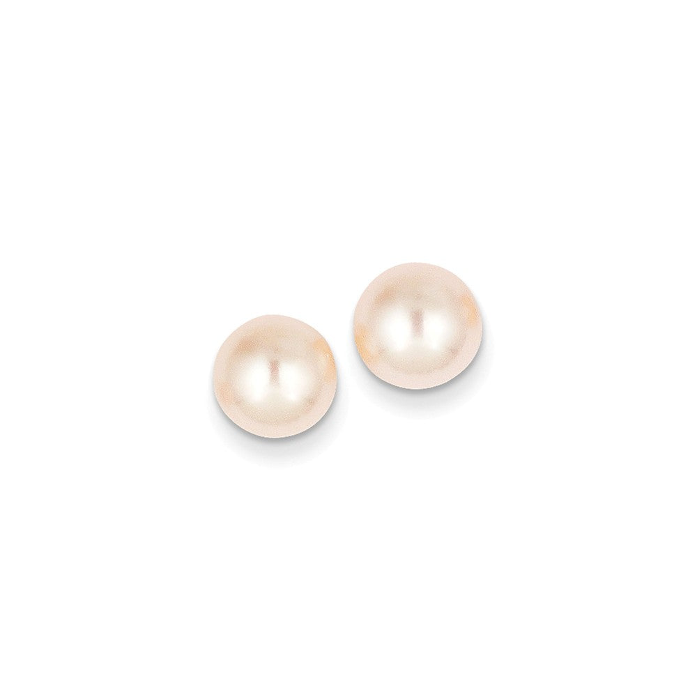 14K 8-9mm Pink Button FW Cultured Pearl Stud Post Earrings