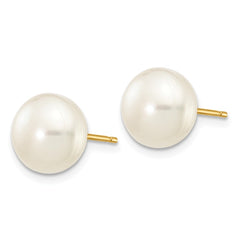 14K 8-9mm White Button Freshwater Cultured Pearl Stud Post Earrings
