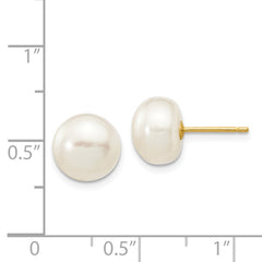 14k 8-9mm White Button Freshwater Cultured Pearl Stud Post Earrings