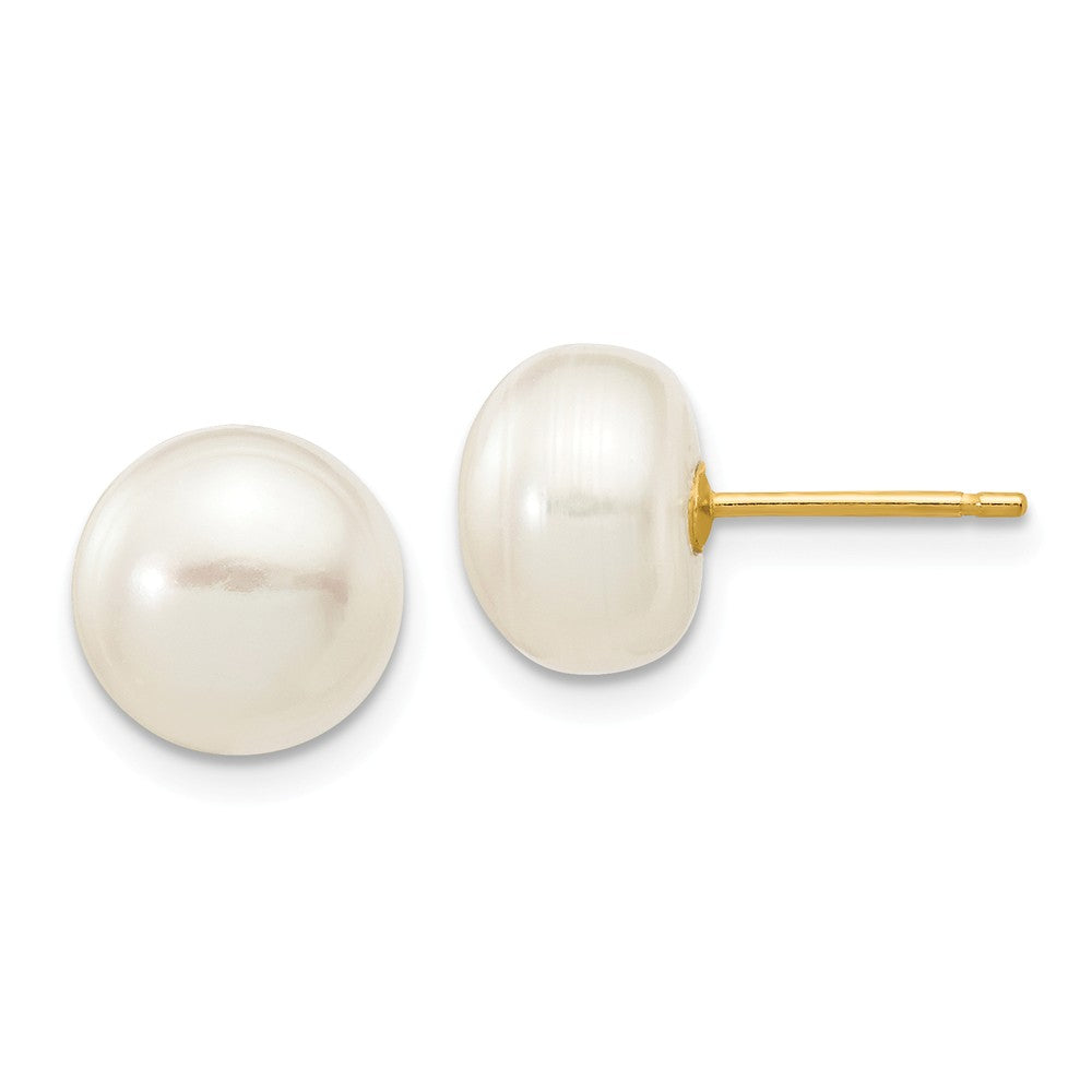 14K 8-9mm White Button Freshwater Cultured Pearl Stud Post Earrings