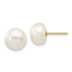 14K 8-9mm White Button Freshwater Cultured Pearl Stud Post Earrings