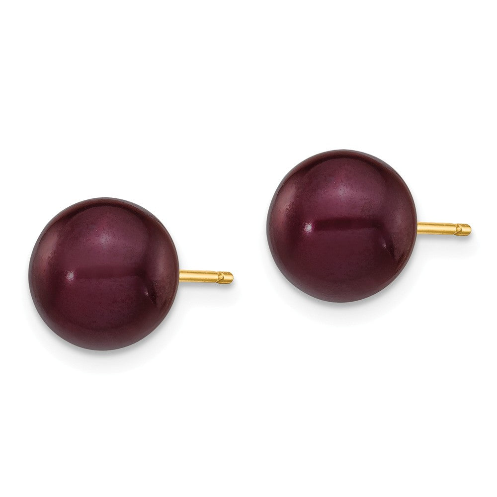 14K 8-9mm Coffee Round Freshwater Cultured Pearl Stud Post Earrings Secondary image