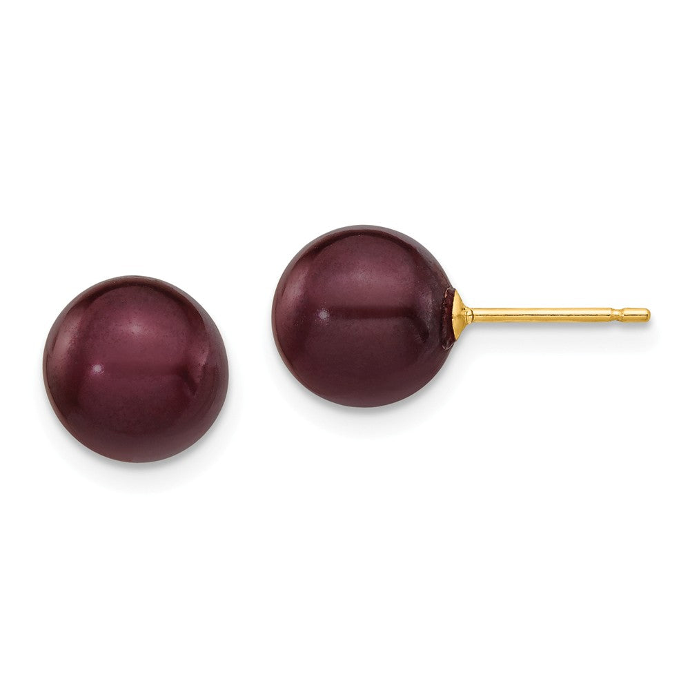 14K 8-9mm Coffee Round Freshwater Cultured Pearl Stud Post Earrings Main image