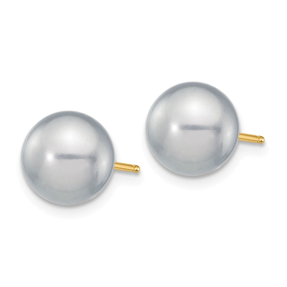 14K 8-9mm Grey Round Freshwater Cultured Pearl Stud Post Earrings Secondary image