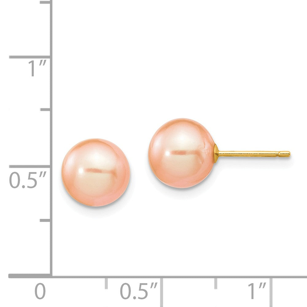 14k 8-9mm Pink Round Freshwater Cultured Pearl Stud Post Earrings