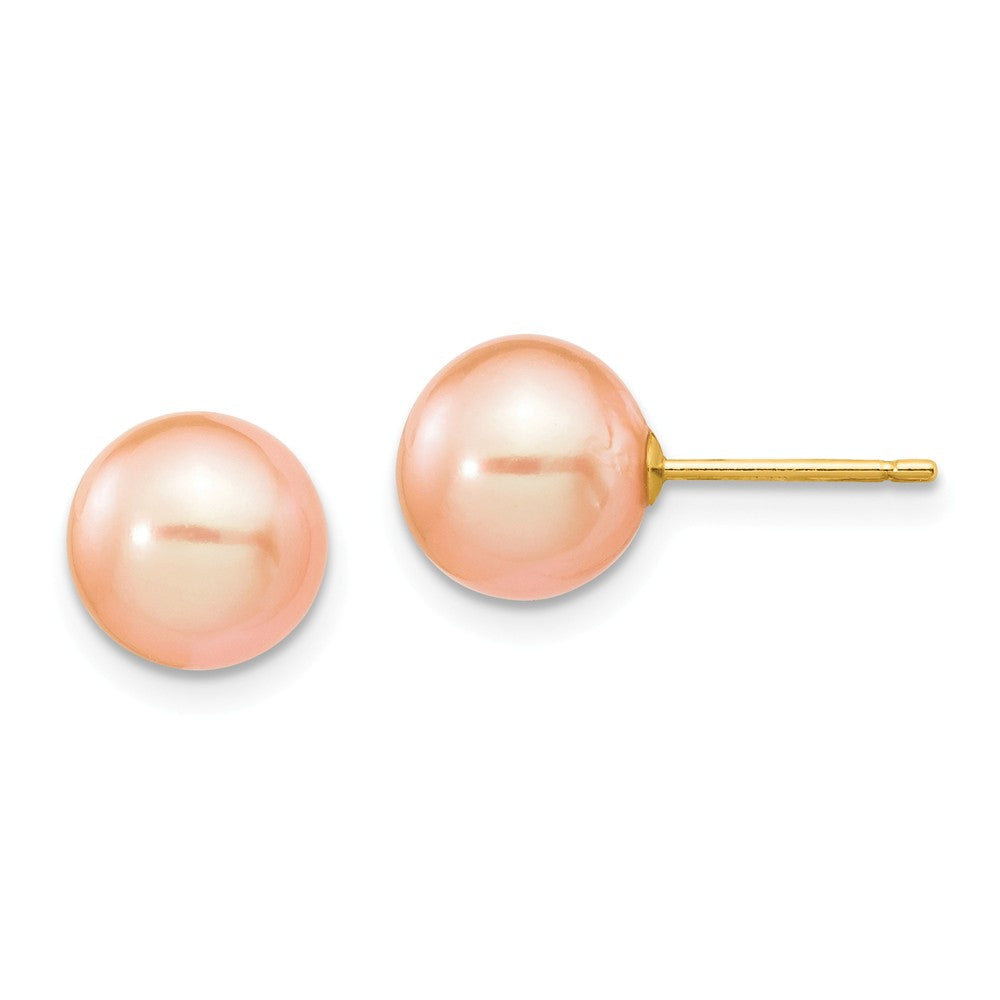 14K 8-9mm Pink Round Freshwater Cultured Pearl Stud Post Earrings Main image
