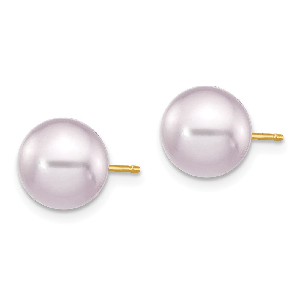 14K 8-9mm Purple Round Freshwater Cultured Pearl Stud Post Earrings Secondary image