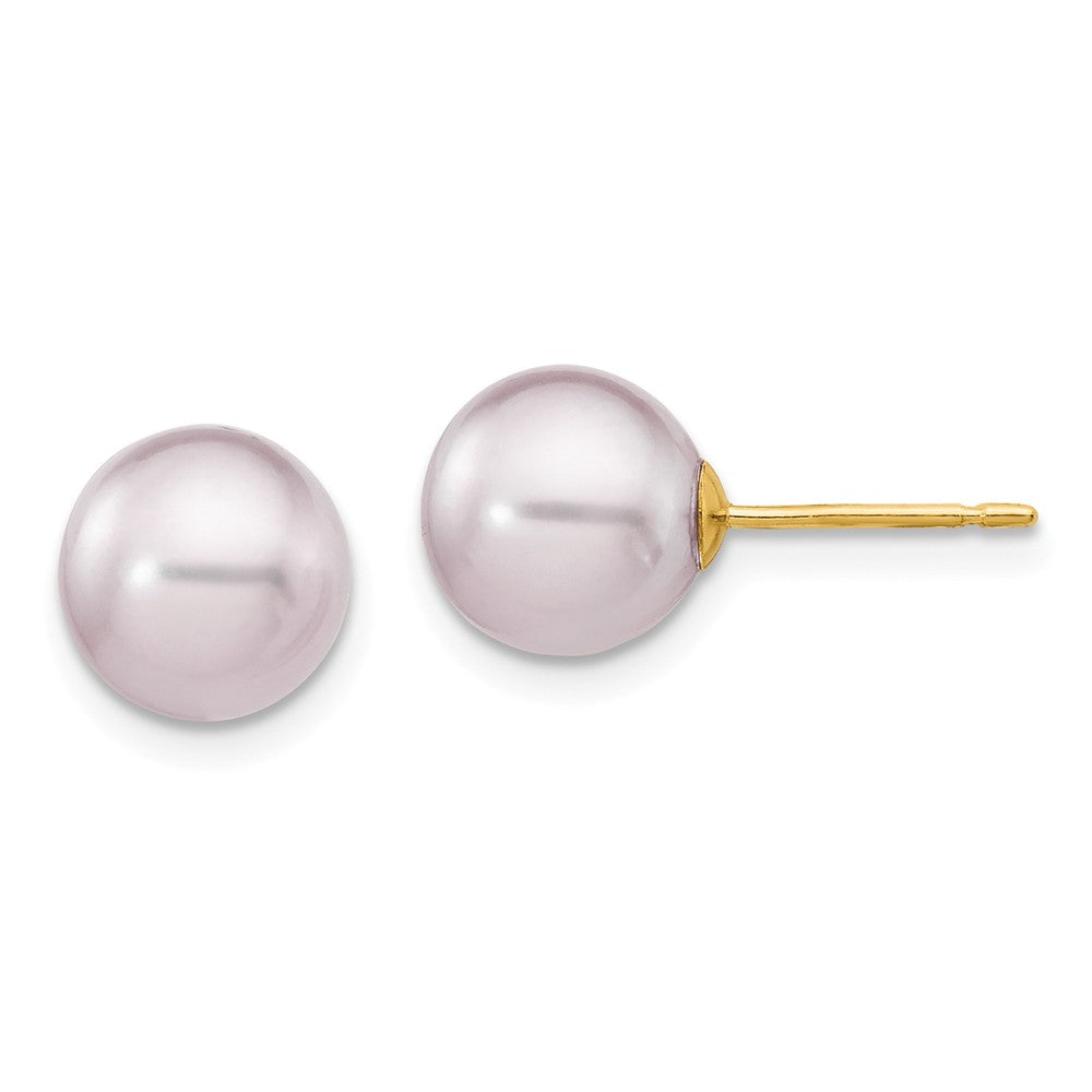 14K 8-9mm Purple Round Freshwater Cultured Pearl Stud Post Earrings Main image