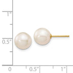 14k 8-9mm White Round Freshwater Cultured Pearl Stud Post Earrings