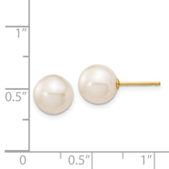 14k 8-9mm White Round Freshwater Cultured Pearl Stud Post Earrings