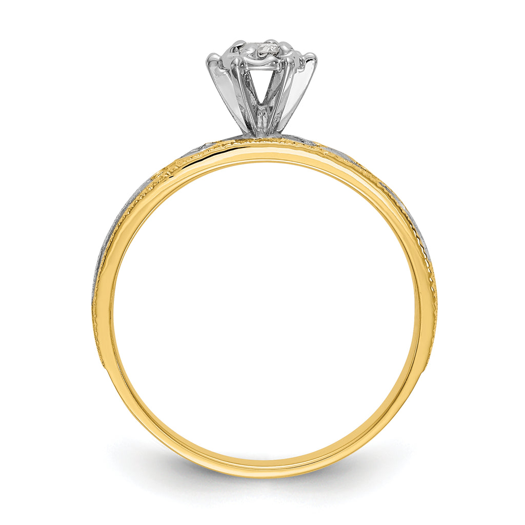 14k and Rhodium AA Quality 1/10 carat Diamond Trio Complete Engagement Ring