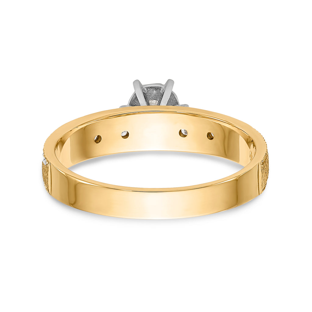 14k and Rhodium AA Quality 1/10 carat Diamond Trio Complete Engagement Ring