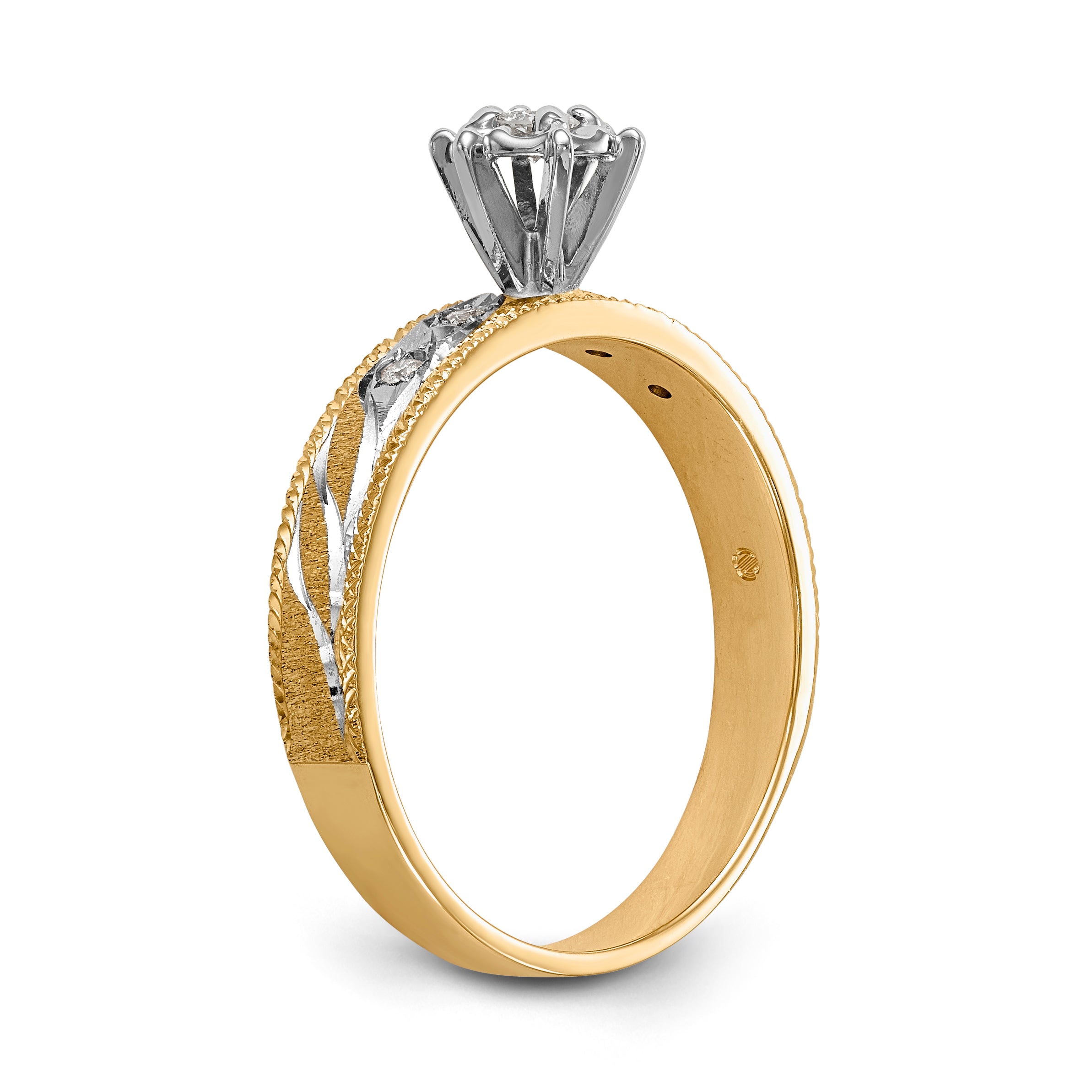 14k and Rhodium AA Quality 1/10 carat Diamond Trio Complete Engagement Ring