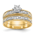 14k and Rhodium AA Quality 1/10 carat Diamond Trio Complete Engagement Ring
