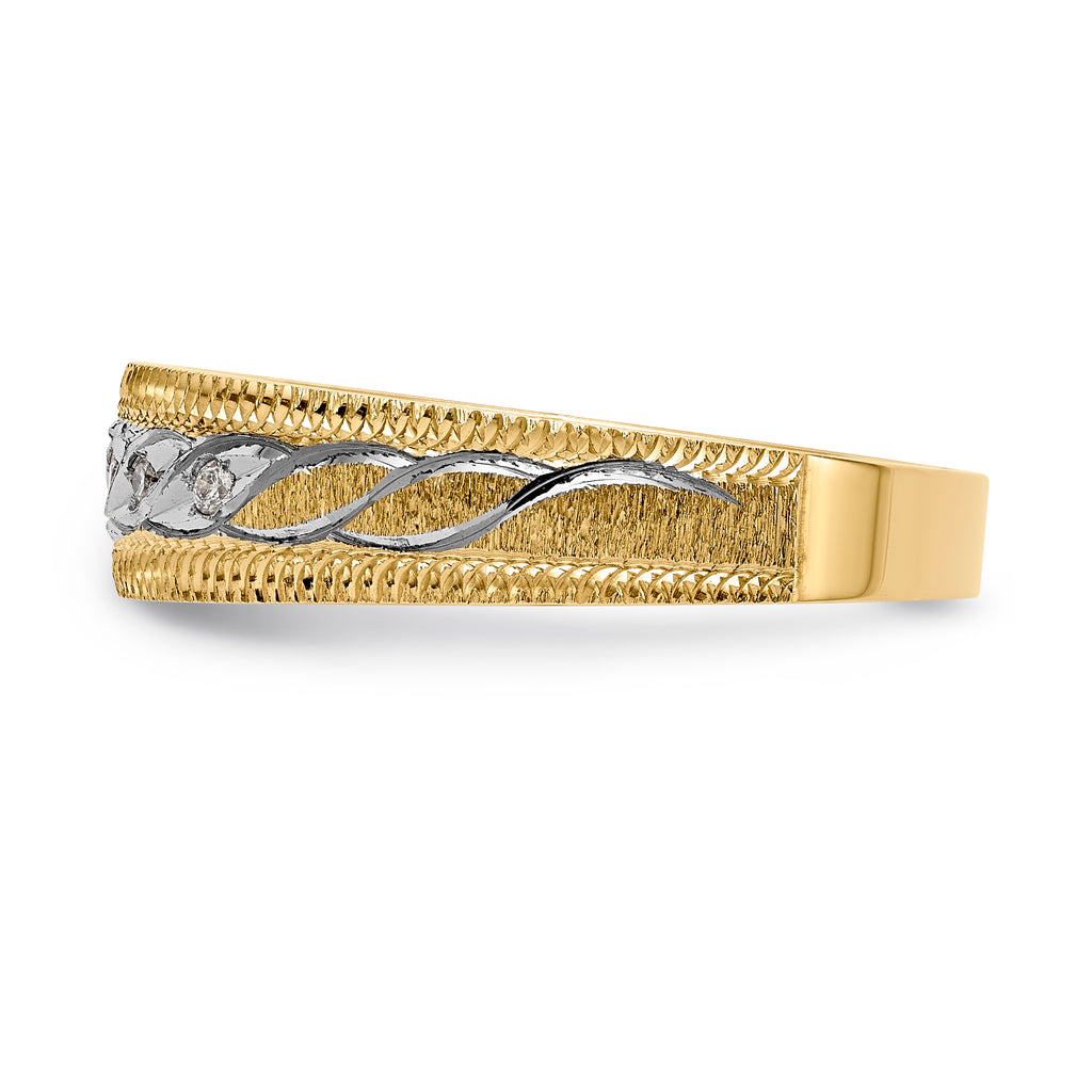 14k and Rhodium AA Quality 1/20 carat Diamond Trio Mens Complete Wedding Band