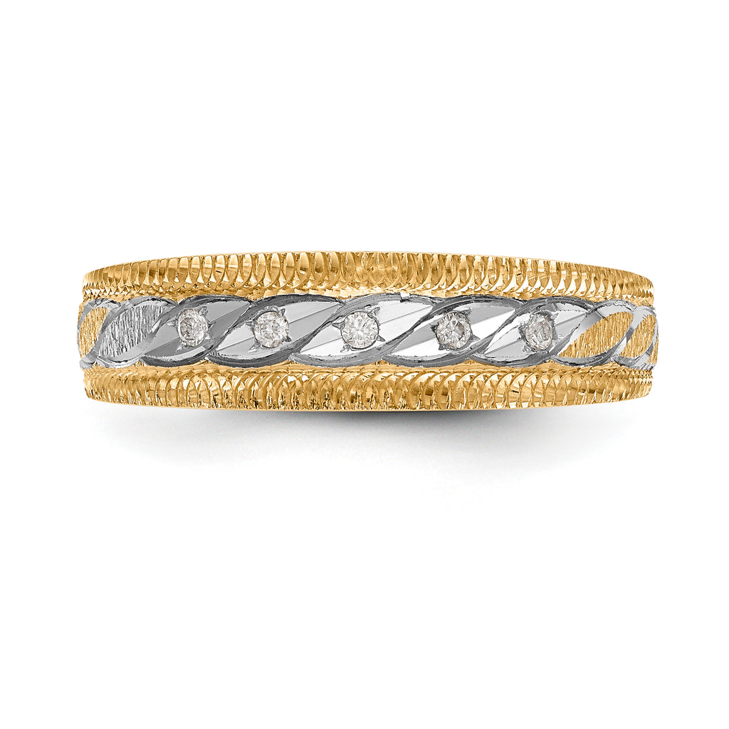 14k and Rhodium AA Quality 1/20 carat Diamond Trio Mens Complete Wedding Band