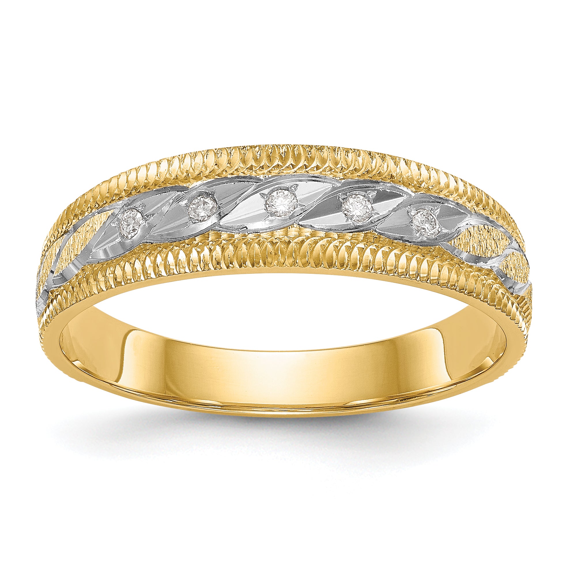 14k and Rhodium AA Quality 1/20 carat Diamond Trio Mens Complete Wedding Band Main image