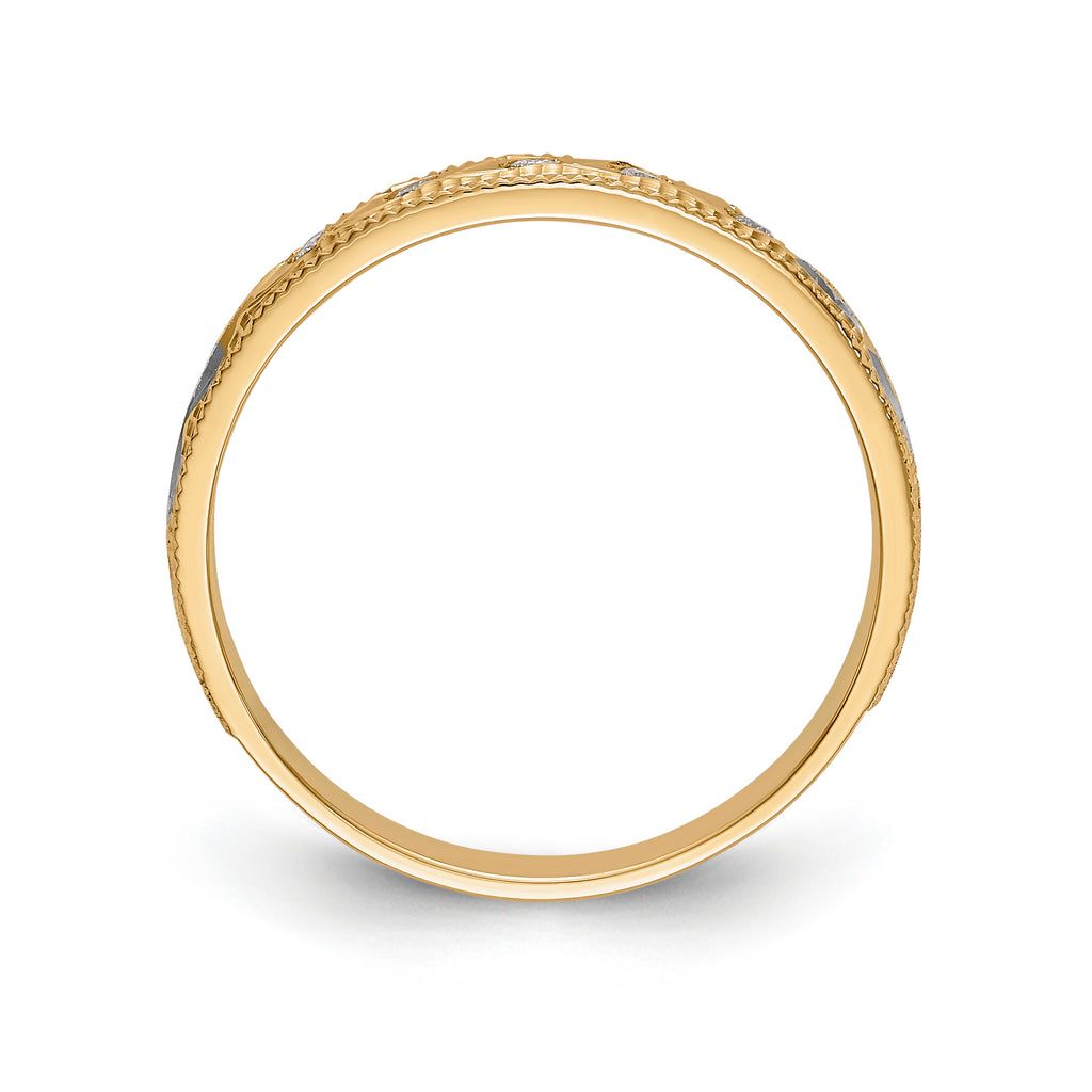 14k and Rhodium AA Quality 1/20 carat Diamond Trio Ladies Complete Wedding Band