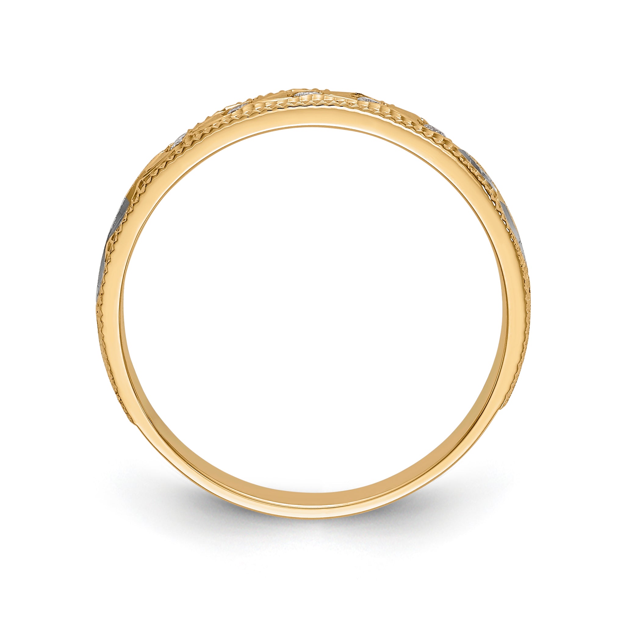 14k and Rhodium AA Quality 1/20 carat Diamond Trio Ladies Complete Wedding Band
