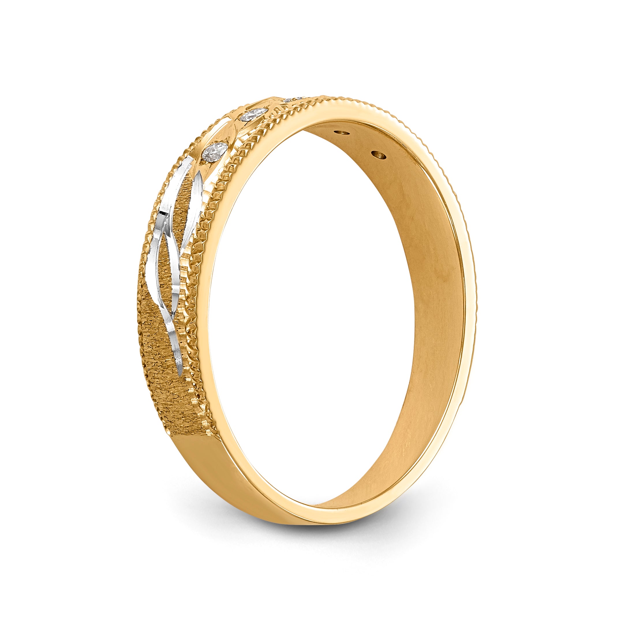 14k and Rhodium AA Quality 1/20 carat Diamond Trio Ladies Complete Wedding Band
