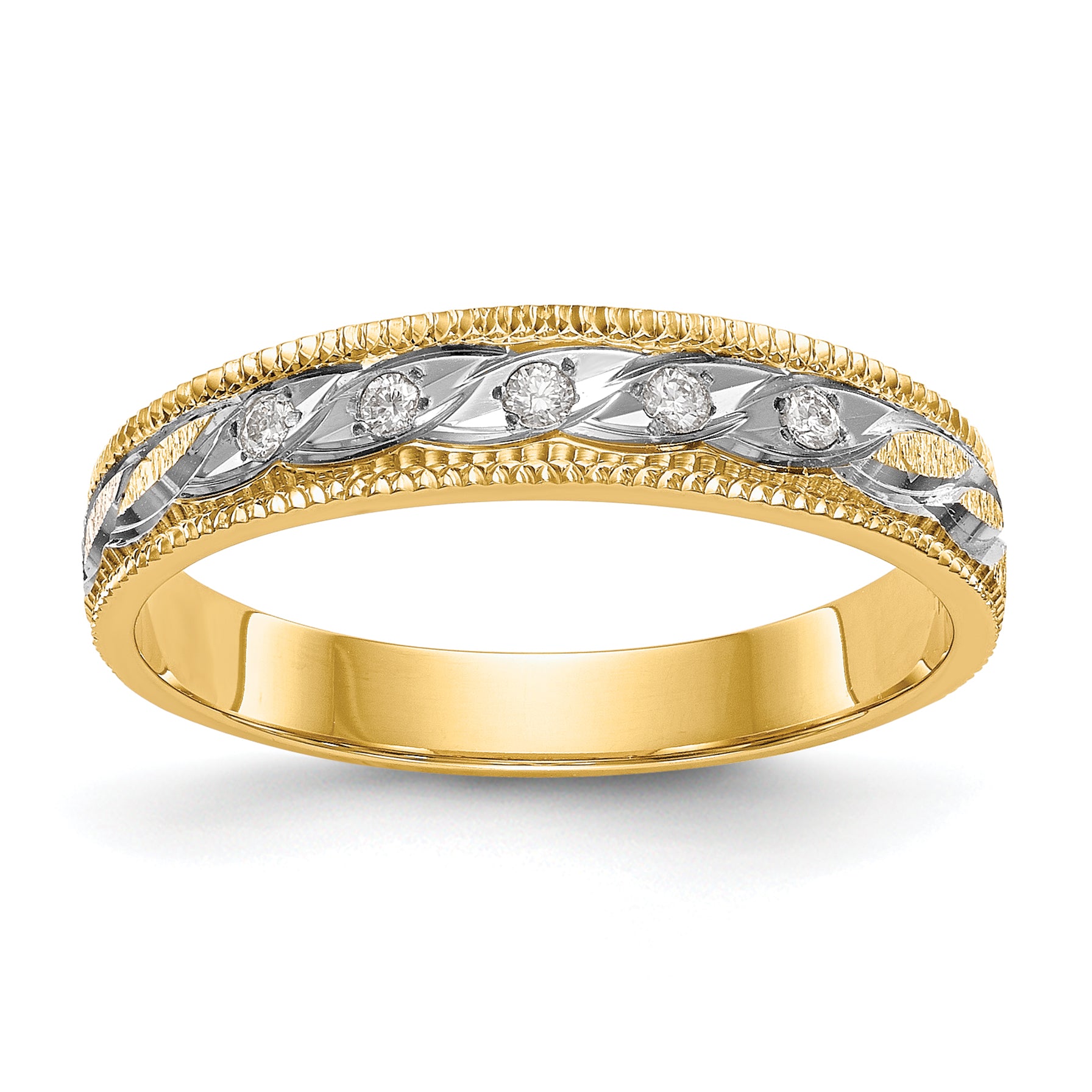 14k and Rhodium AA Quality 1/20 carat Diamond Trio Ladies Complete Wedding Band Main image