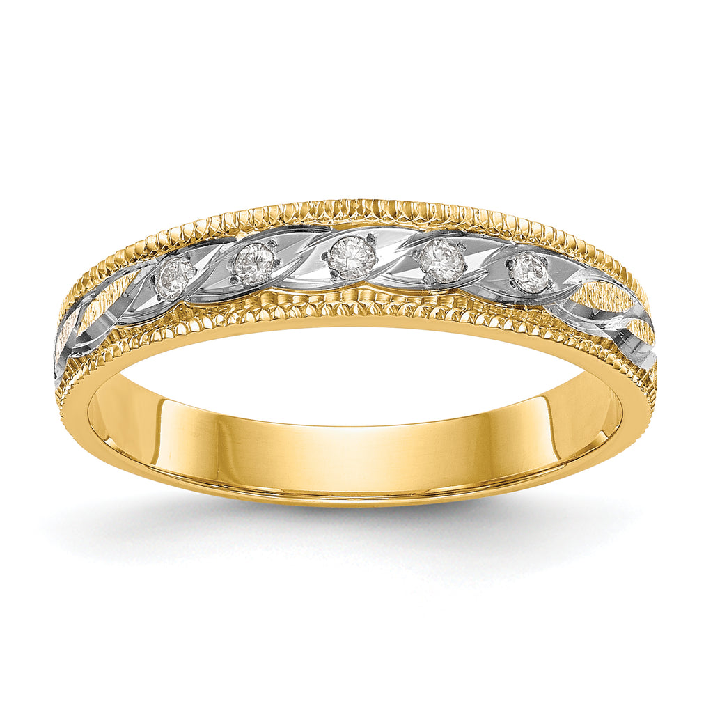 14k and Rhodium AA Quality 1/20 carat Diamond Trio Ladies Complete Wedding Band