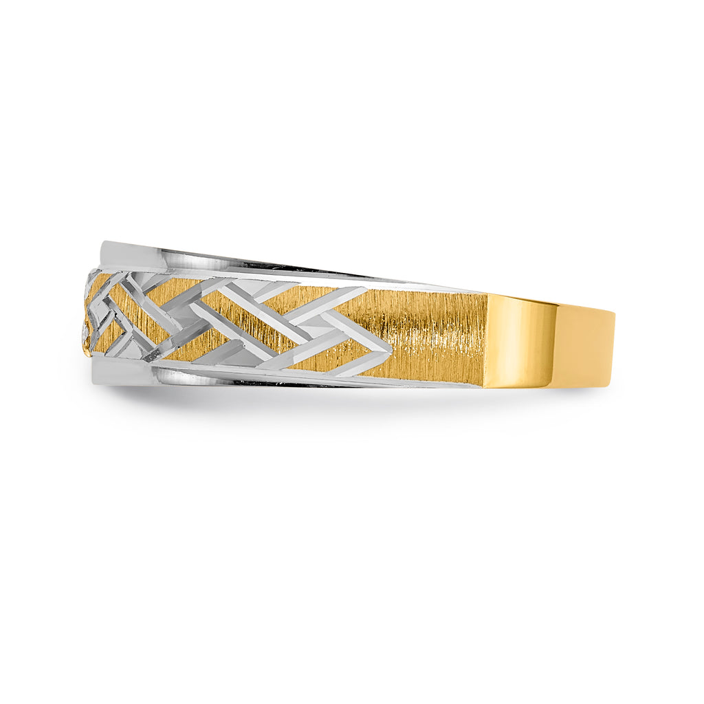 14k and Rhodium AA Quality .03 carat Diamond Trio Mens Complete Wedding Band