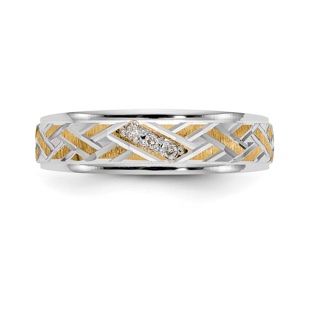 14k and Rhodium AA Quality .03 carat Diamond Trio Mens Complete Wedding Band