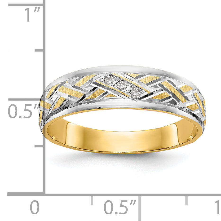 14k and Rhodium AA Quality .03 carat Diamond Trio Mens Complete Wedding Band