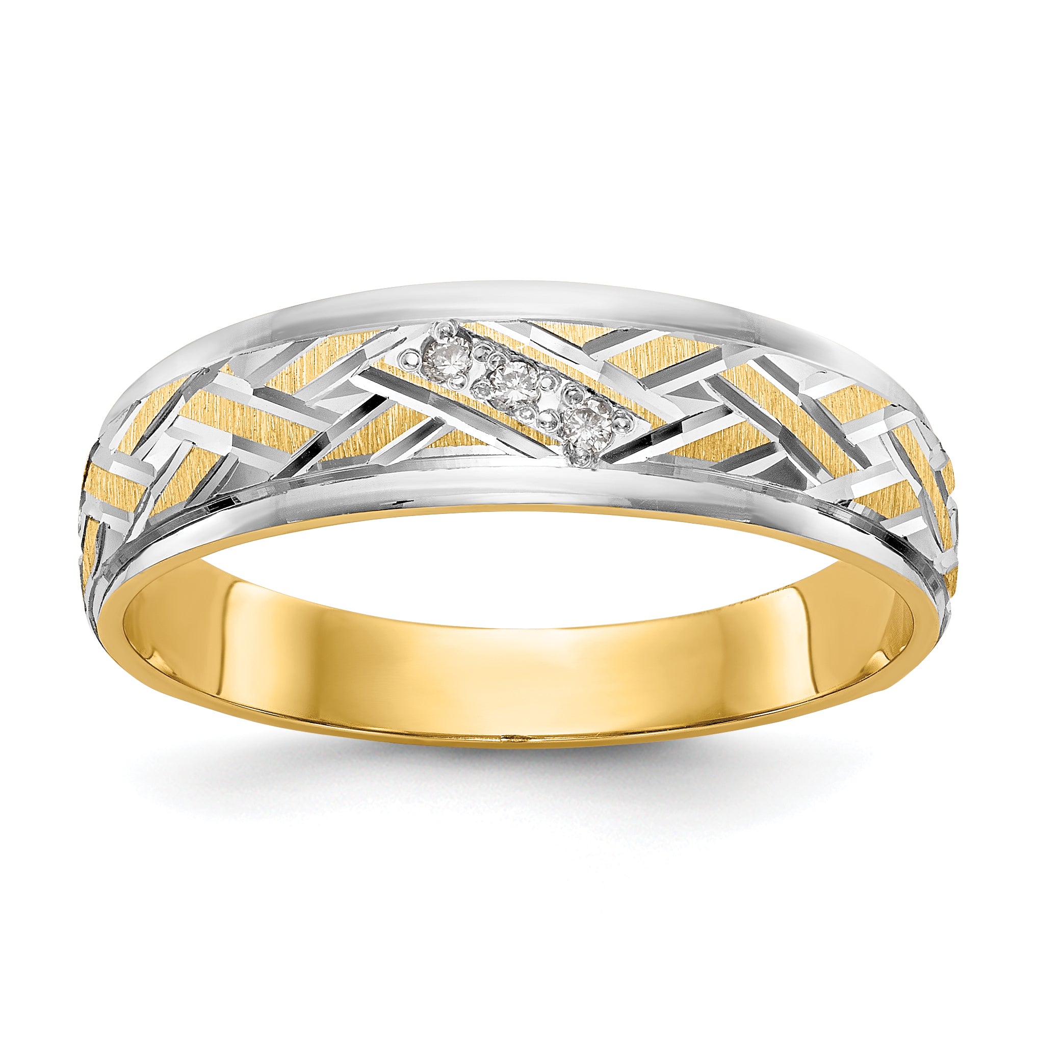 14k and Rhodium AA Quality .03 carat Diamond Trio Mens Complete Wedding Band